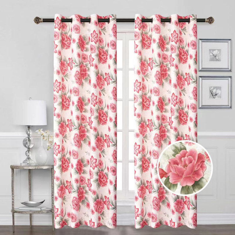 Blackout Curtain Single Panel, Red Peony