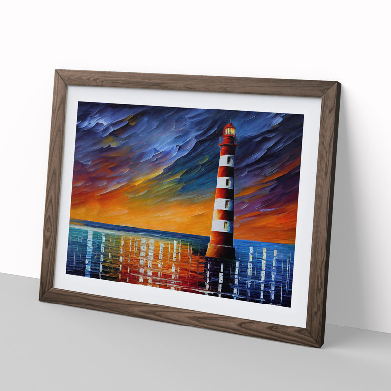 Colourful Lighthouse Vol.2 - Painting, 46cm H x 64cm W x 2cm D, Walnut Framed