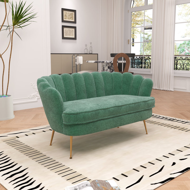 Causeuse rembourrée moderne l 59 po, petit canapé avec pieds en métal, Vert