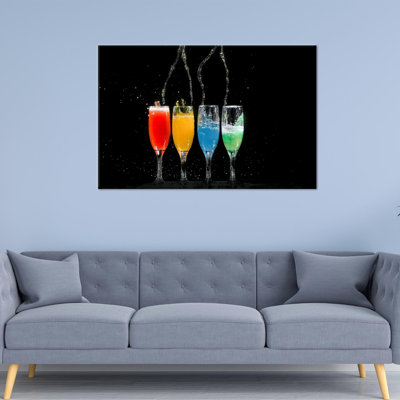 Large Modern Art Colorful 3D Cocktail Themed Framed Canvas for Bar Wall Decor or Personalized Home Gift
