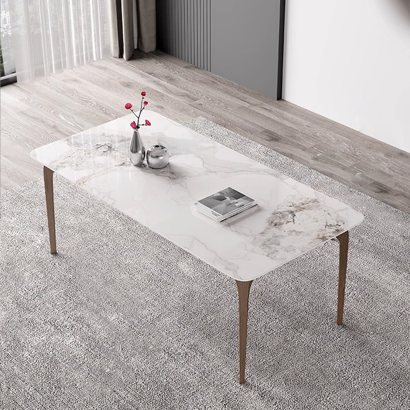 Endrew Rectangular rock slab simple modern dining table, 29.53"H x 55.12"L x 31.5"W