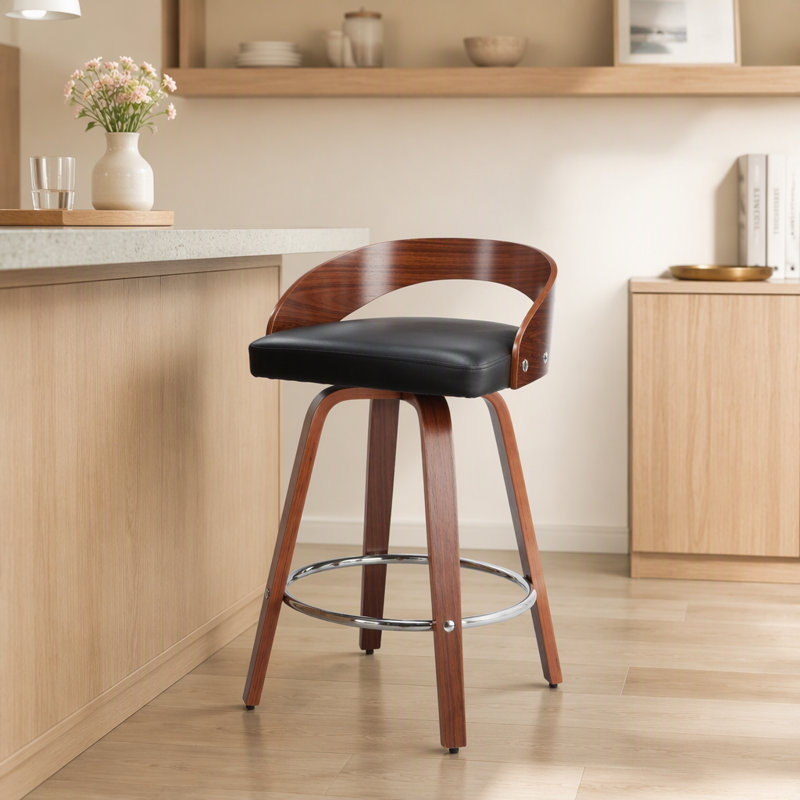 Ensemble de 2 tabourets de bar, tabourets de bar pivotants à dossier bas, chaises de bar en bois avec siège à coussin souple, siège d'une hauteur de 25 pouces