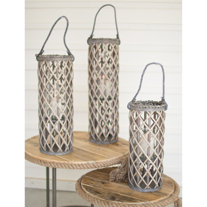 Gray Ceramic Hanging Hurricane Lantern Set