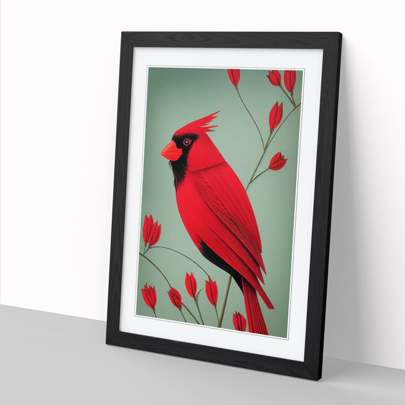 FRM-V0523-352X Cardinal Bird Deco Style - Single Picture Frame Print, 46cm H x 34cm W x 2cm D, Walnut Framed