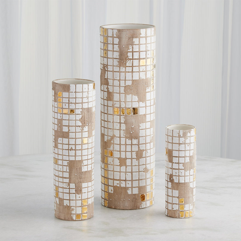 Golden Mosaic Vase-Med, 10" H x 3.25" W x 3.25" D