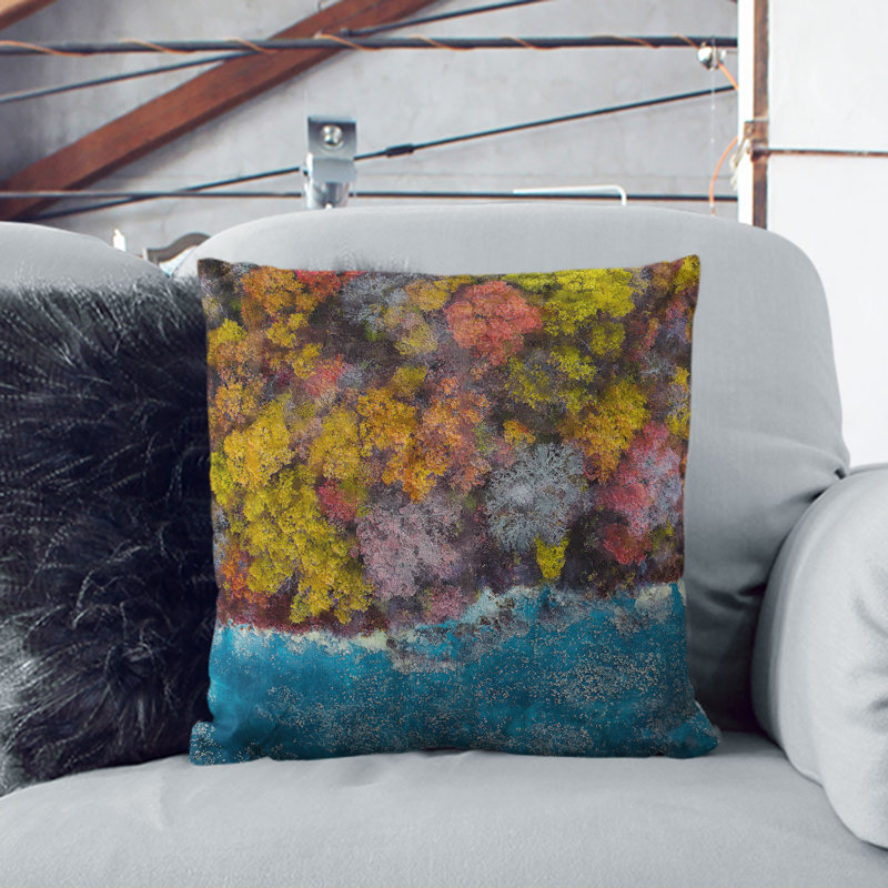 Forest View Painting Cushion with Filling, 55cm H x 55cm W x 20cm D, Black