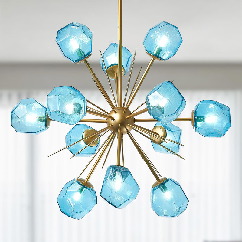 Tigane 12 - Light Glass Dimmable Sputnik Modern Linear Chandelier, Blue