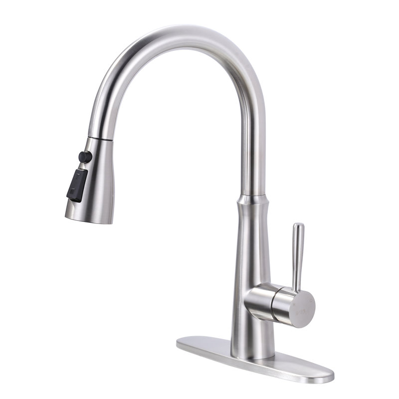 Brushed Nickel Stainless Steel High Arc Kitchen Faucet with Pull Down Sprayer