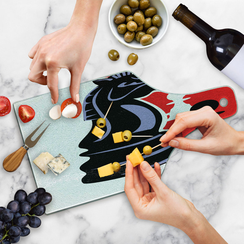 Ambesonne Board Game Tempered Glass Cutting Board Chess Pawn and Knight Charcoal Grey Multicolor