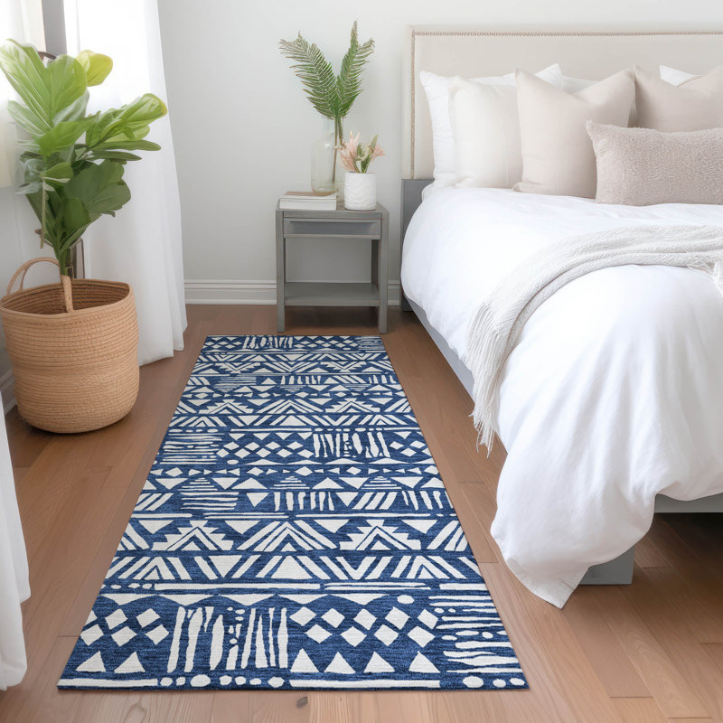 Premium Machine Washable Prisco Navy Rug, Runner 2'3" x 7'6"