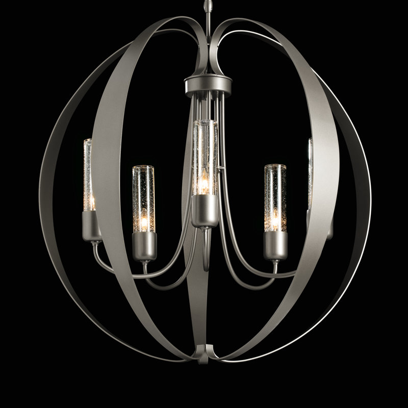 Luminaire suspendu d'extérieur 5 lumières Pomme, Verre transparent martelé, Acier bruni côtier