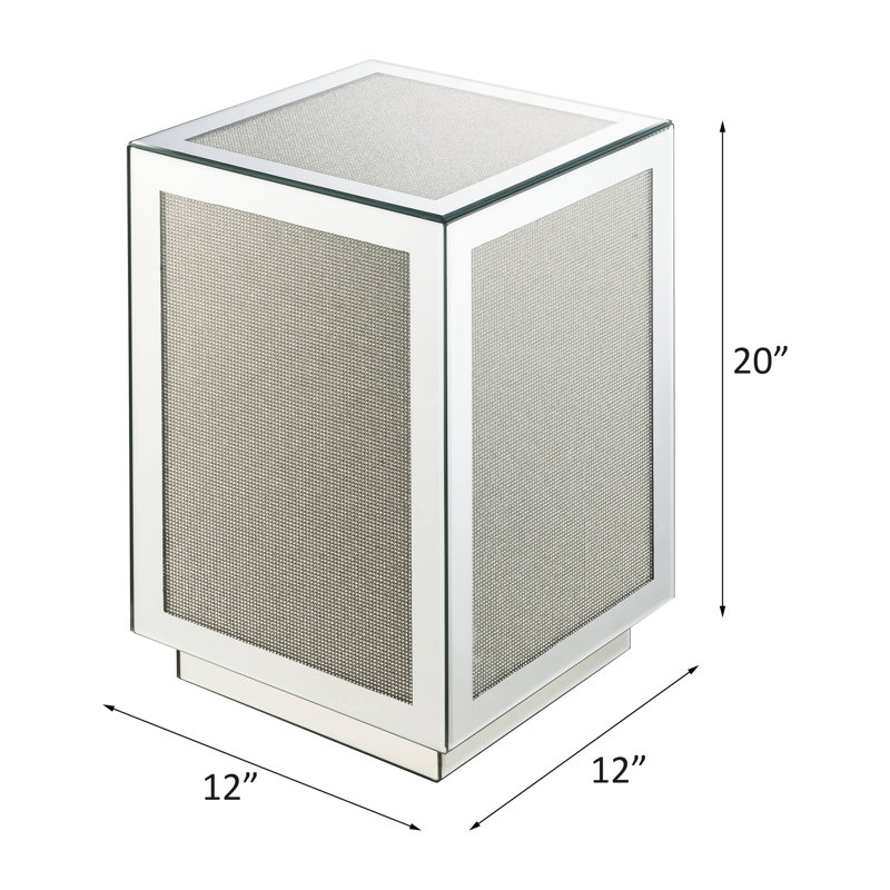 Mirrored Accent Table With Faux Diamonds Ornaments - 20" Height, 12" Width & Depth, Silver, Metal Composite Silver Decorative 12"x12"x20", Synthetic Wood