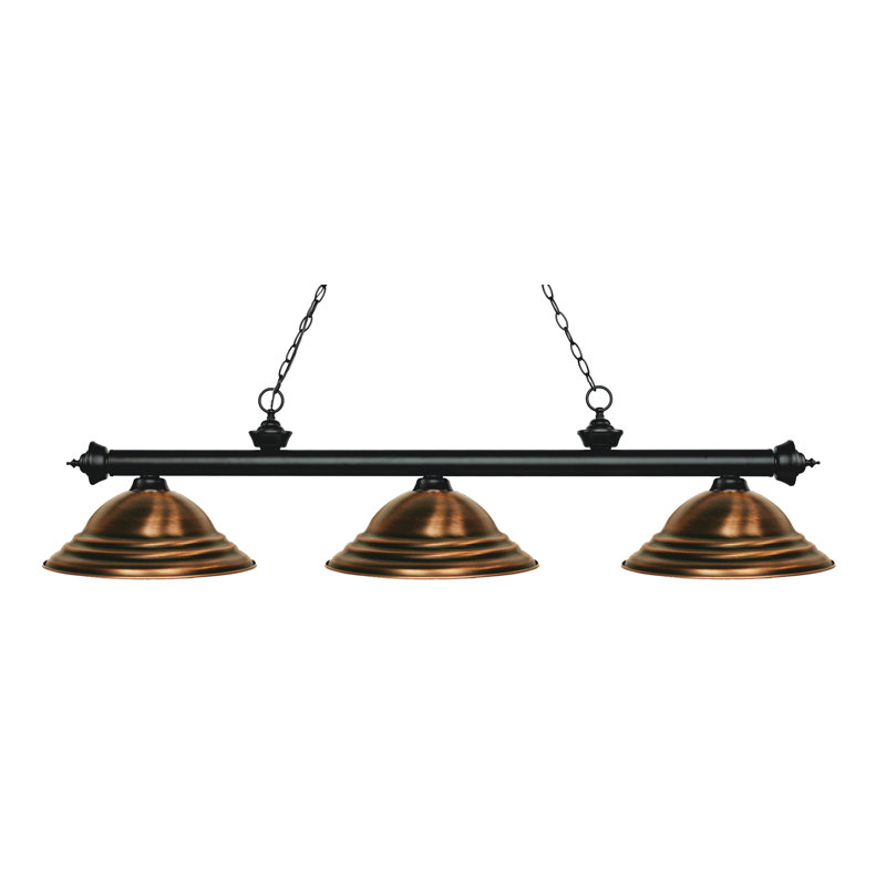 Luminaire suspendu linéaire à 3 lumières pour table de billard Chevelle, Cuivre antique, Noir mat