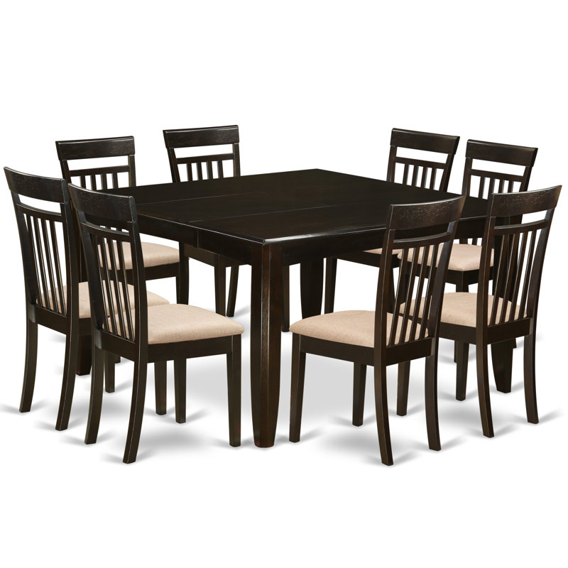 Ensemble de table de salle à manger 7 pièces composé d'une table de salle à manger carrée avec rallonge papillon et 6 chaises de salle à manger en lin, cappuccino