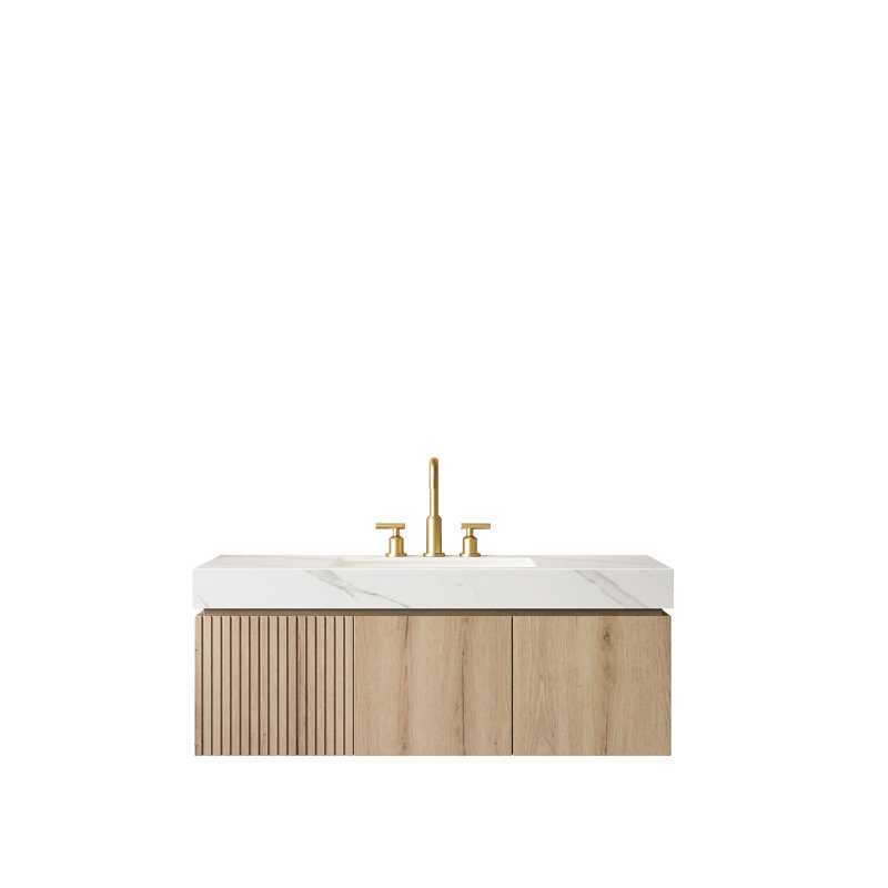Meuble-lavabo de salle de bain 48 po MURI, Chêne blanc, Blanc, 48"