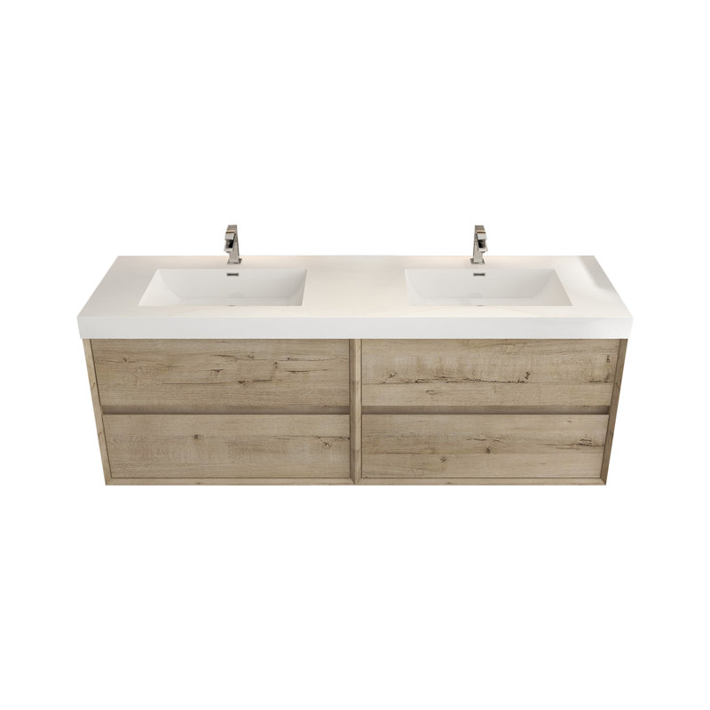 Ensemble de meuble-lavabo double 70 po, Chêne blanc