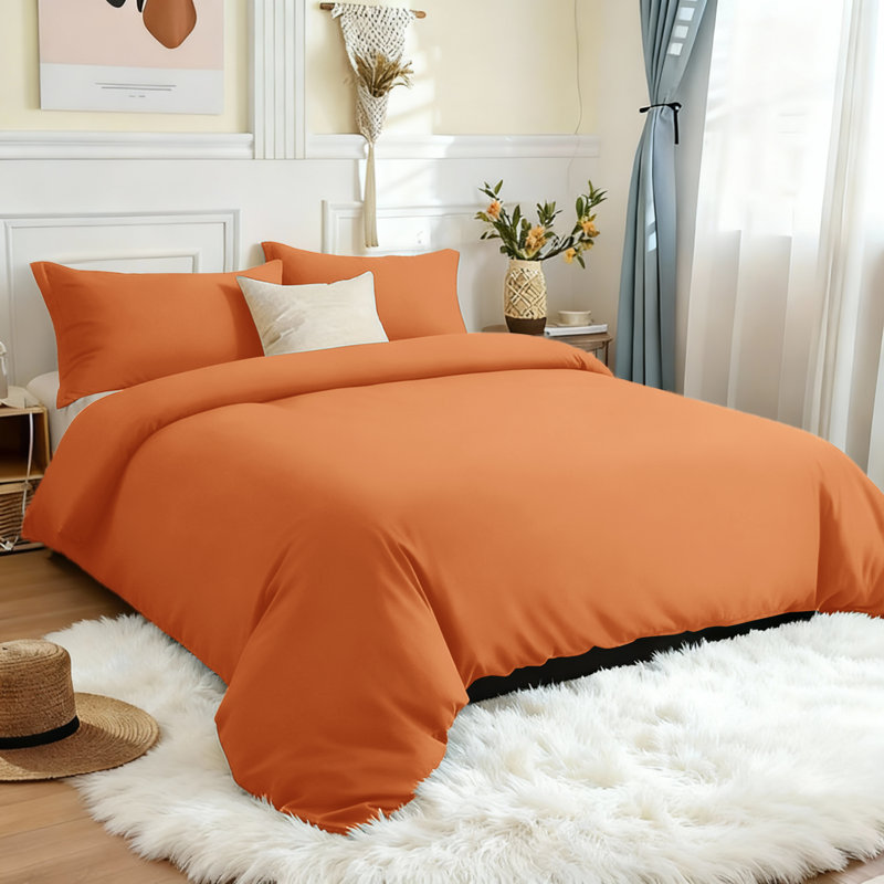 Microfiber 250 TC Reversible 4 piece Plain Duvet Cover Set with Pillowcases, Single Duvet Cover + 3 Additional Pieces, Rust