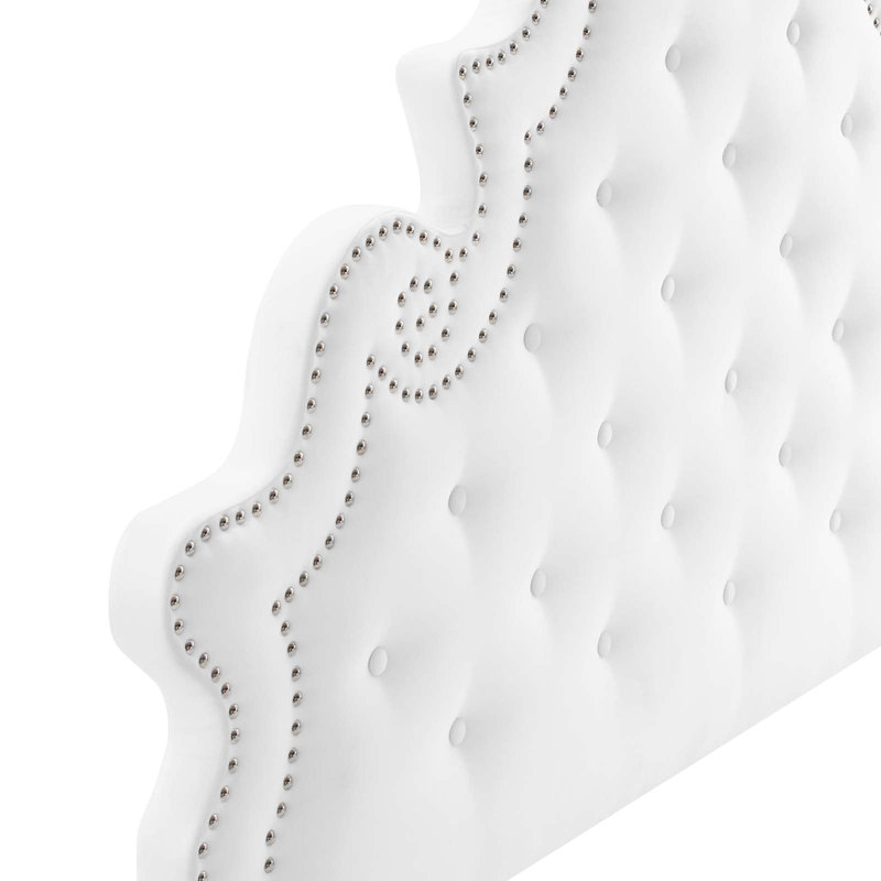 Gwyneth Tufted Performance Velvet Platform Bed, White, Full/Double
