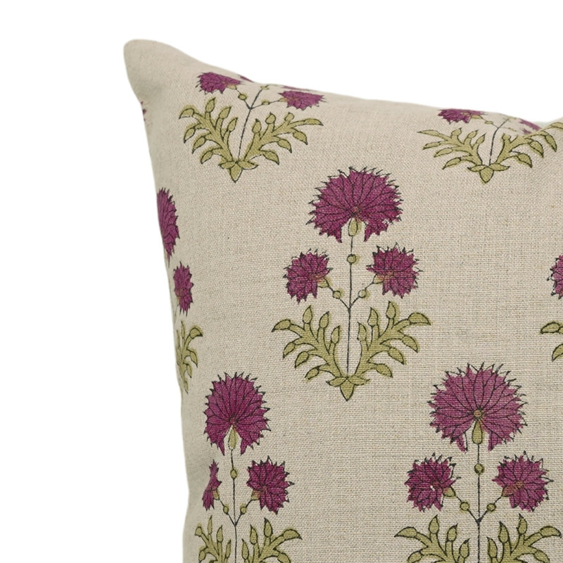 Housse de coussin Vintage Block Print, housse de coussin bohème floral rose, coussin décoratif fait à la main 26 x 26