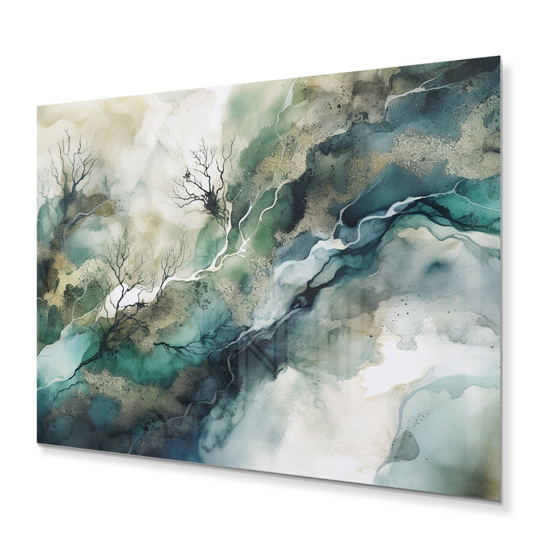 Décoration murale vert géométrique marbré vert - décor géométrique moderne en métal, H 30 po x l 40 po x P 1 po