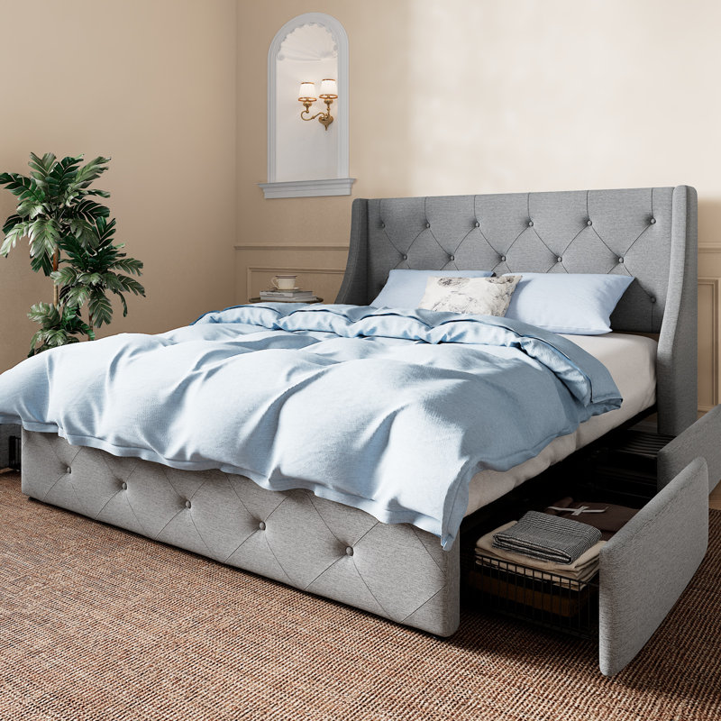 Lit plateforme tapissier Brij, Grand, Gris clair