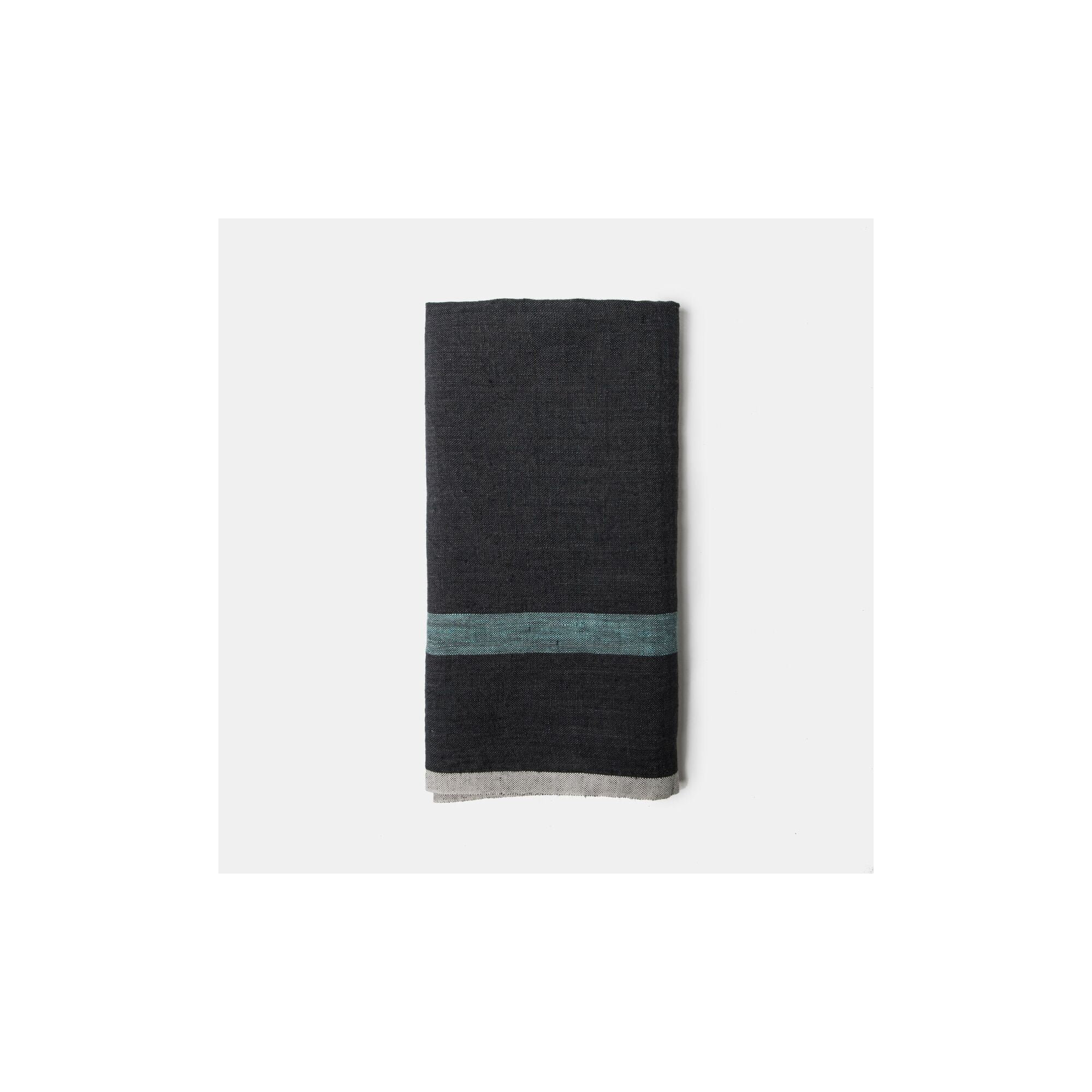 Stripe Tea Towel Kitchen Towel, Charcoal/Aqua