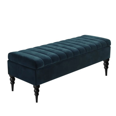 Sierra Striped Ottoman Storage Bench - Upholstered Plush Velvet Shoes Bench with Turned Wooden Legs