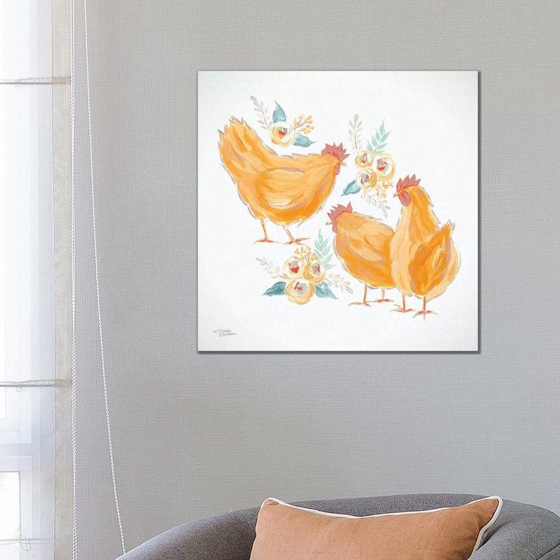 Trio of Floral Roosters 1 Piece Wrapped Canvas Wall Art, 66.04 cm H x 66.04 cm W x 3.175 cm D
