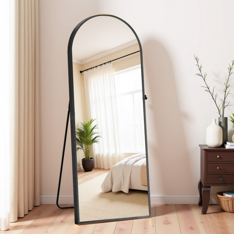 Arched Full Length Mirror, Large Floor Mirror With Frame Standing Hanging Or Leaning Wall Mirror, 64" x 21", Black