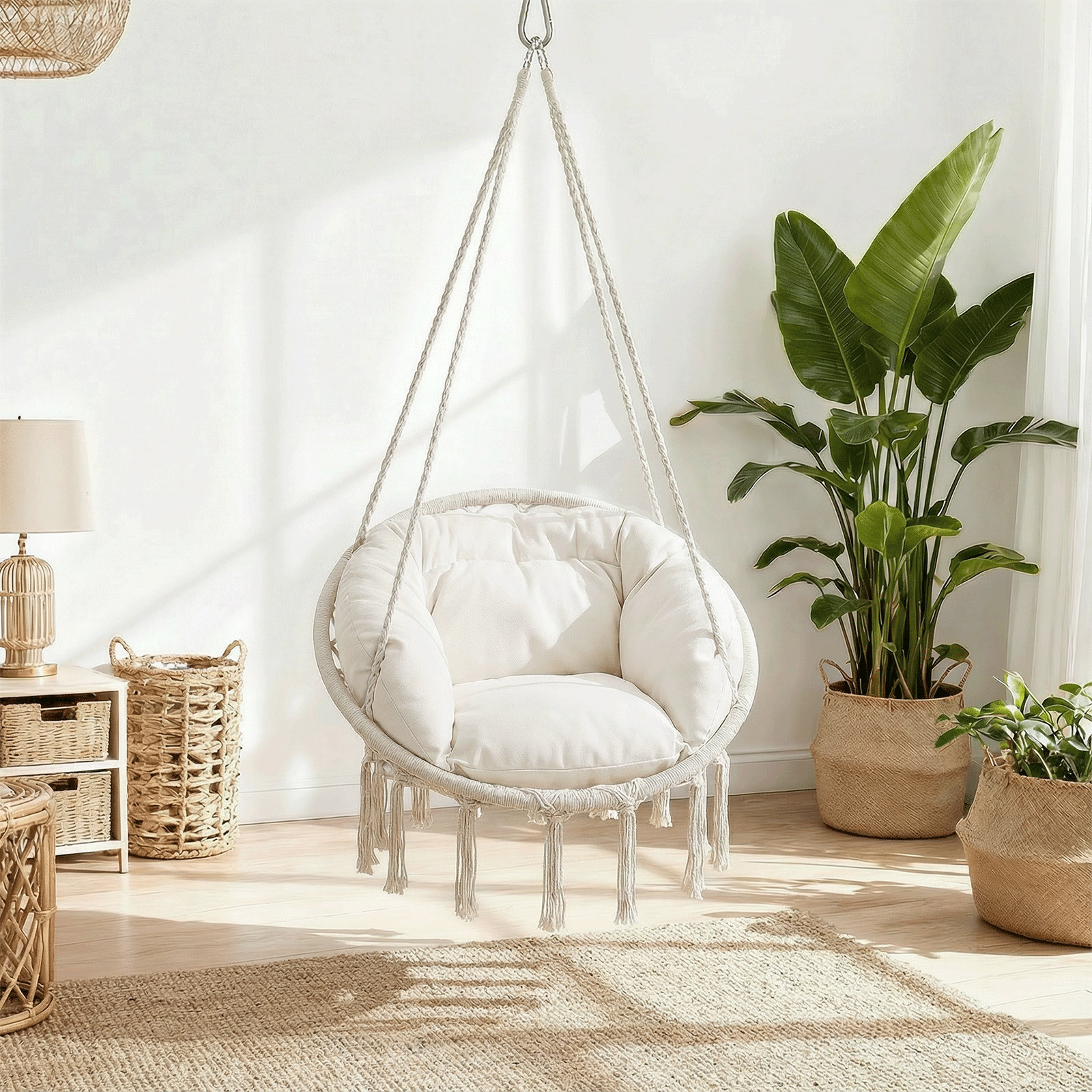 Dakota Fields Ladouceur Hammock Chair with Macrame and Cushion Hanging  Cotton Rope Swing for Indoor and Outdoor Use Ideal for Bedroom Patio Yard  Deck Garden and Porch \u0026 Reviews | Wayfair, image size:1600x1600