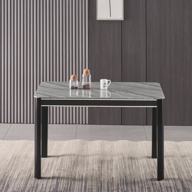 Borras 4 - Person Dining Set, Black/White/Silver