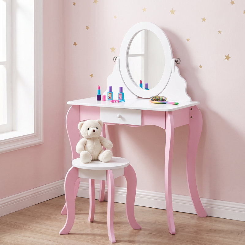 Ensemble de coiffeuse et de chaise pour enfants, ensemble de coiffeuse pour enfants avec miroir, table de maquillage pour enfants, cadeau de maquillage idéal