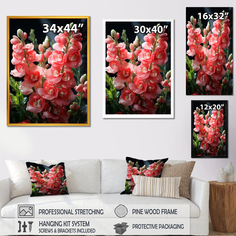 Snapdragons Serenade 3 - Snapdragons, art mural, Cadre photo argenté, H 40 po x l 30 po x P 1,5 po
