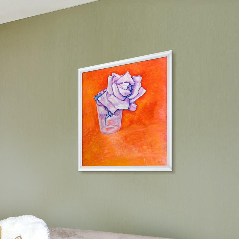 «White Rose in a Glass» par Piet Mondrian - reproduction d'art sur toile encadrée, H 23 po x l 27 po x P 2 po