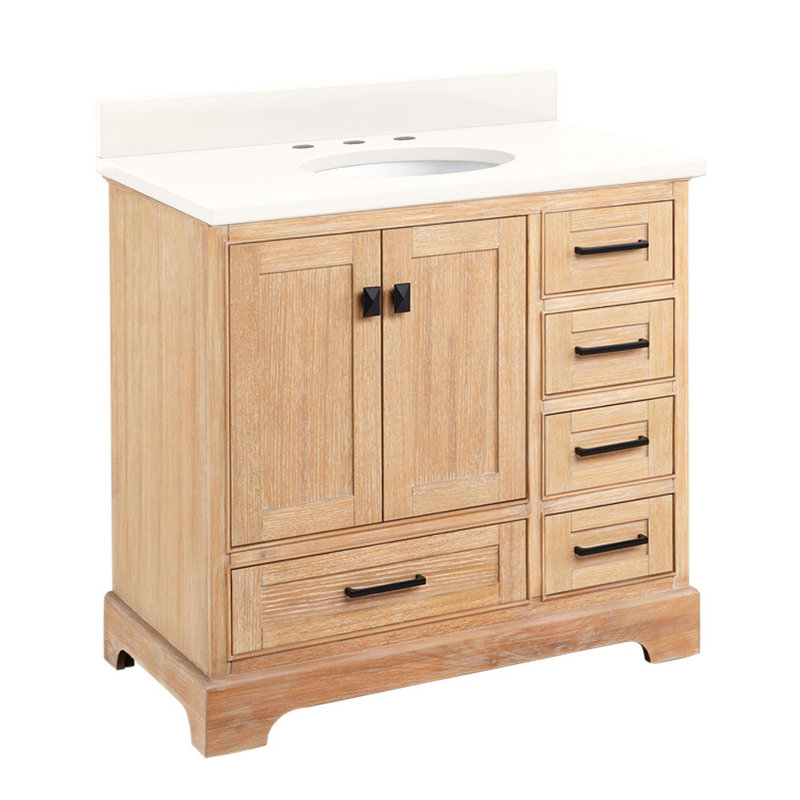 Quen 36" Freestanding Single Basin Vanity Set with Cabinet, Vanity Top, and Oval Undermount Sink, Arctic White Quartz