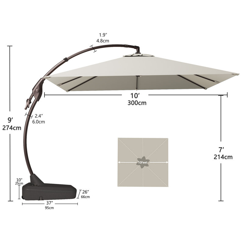 Jair 10' Square Cantilever Umbrella, Medium Grey