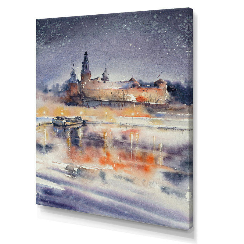 Cosmic Castle in Front of Late - Peinture sur toile, H 20 po x l 12 po x P 1 po, Toile tendue