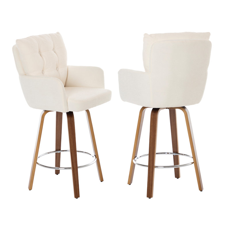 Swivel Upholstered Bar Stool with Solid Wood Frame, White
