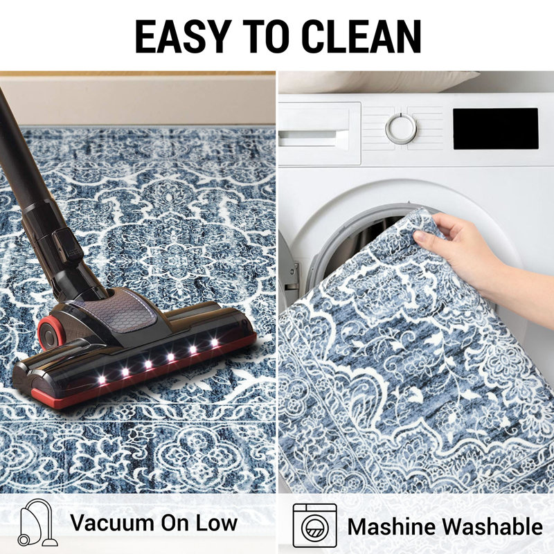 Area Rug Machine Washable Rugs with Rubber Backing for Living Room, Rectangle 2' x 3'