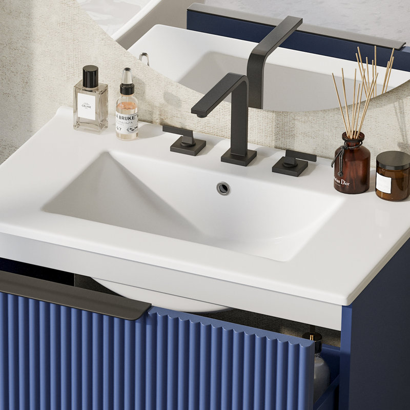 Meuble-lavabo 30 po avec comptoir en céramique, Bleu
