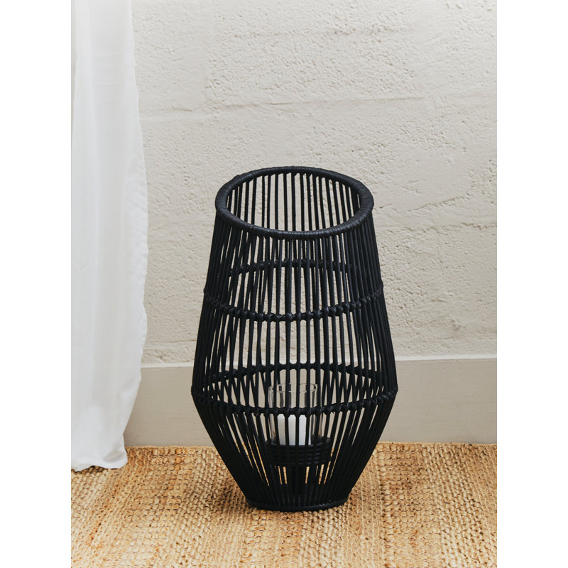 Bourbeau Wicker Tabletop Lantern, Black