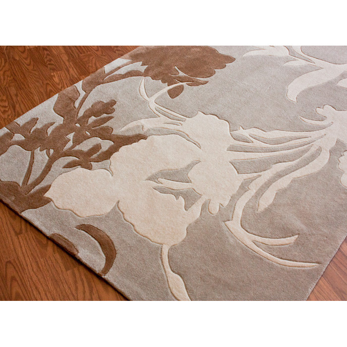 Tapis bleu ciel / beige touffeté à la main Sepviva, Rectangle 3 pi 6 po x 5 pi 6 po
