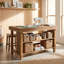 Table de couture artisanale en bois massif avec tablettes de rangement et sièges