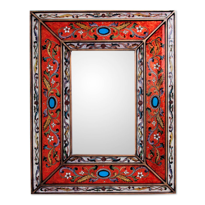 Solid Wood Flat Mirror, Red