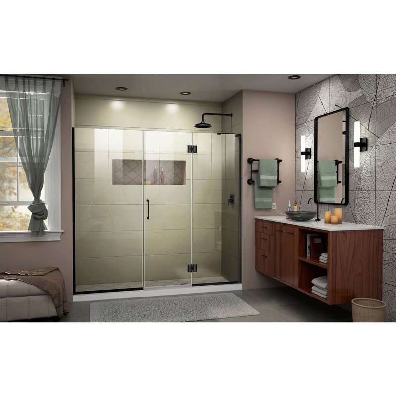 DreamLine Unidoor-X 72 - l 72,5 po x H 72 po sans cadre porte de douche à charnière en noir mat - installation murale à droite
