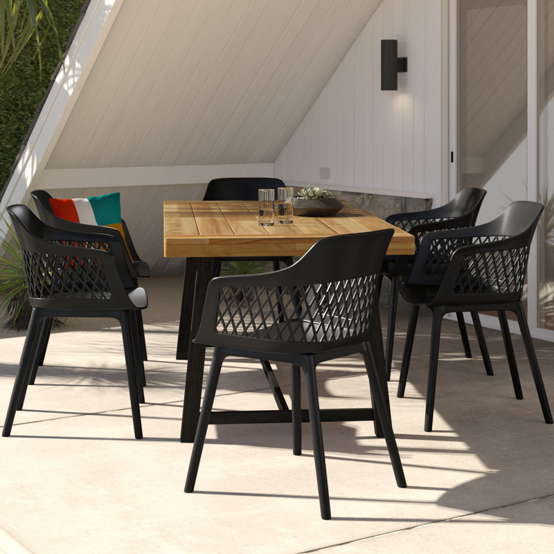 Brailsford 6-Person Acacia Wood Patio Dining Set with Rectangle Table