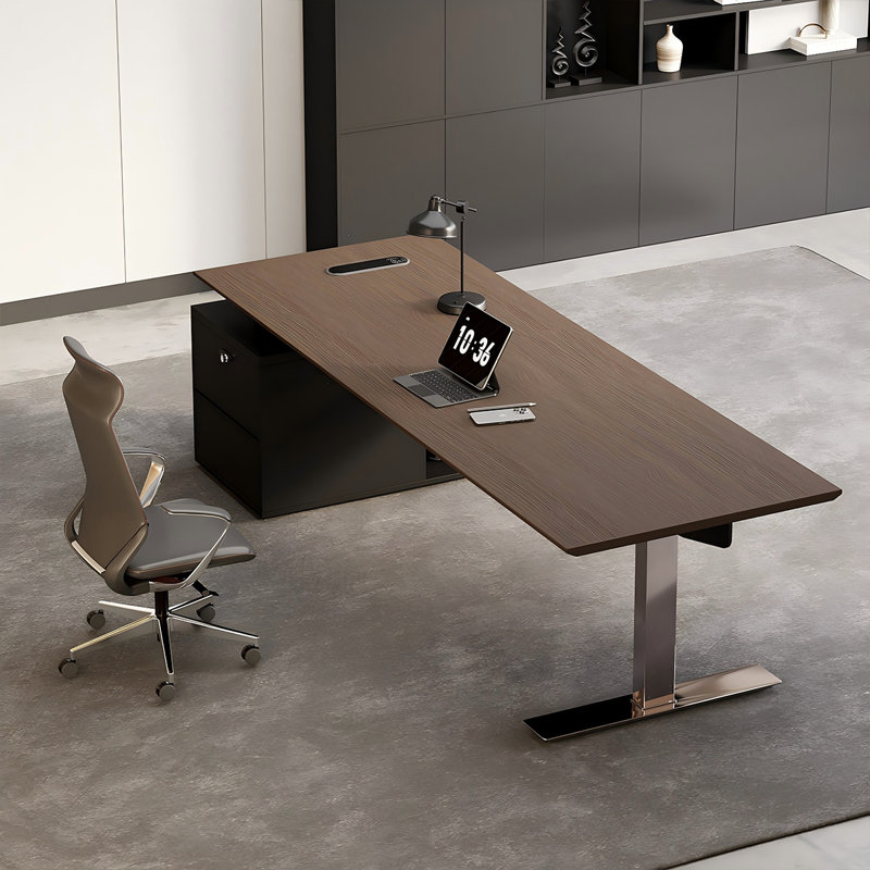 Bureau rectangulaire moderne à hauteur réglable brun 62,99 ", 29.53" H x 62.99" W x 31.5" D