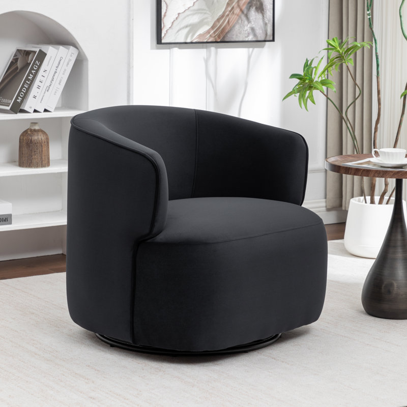 Tybias Upholstered Swivel Barrel Chair, Black