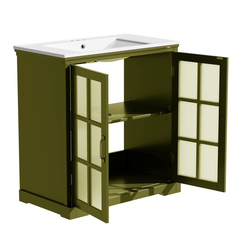 Meuble-lavabo simple 30 po avec comptoir en céramique, Vert