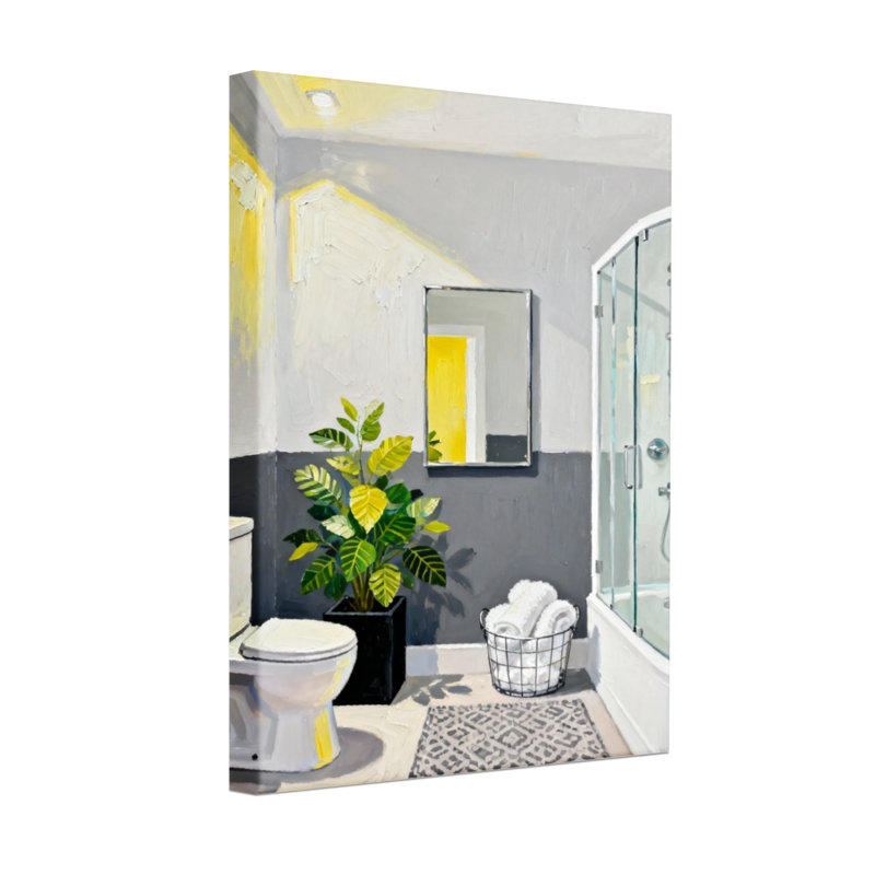 Salle de bain moderne avec bain et buanderie avec plante et douche, H 18 po x l 12 po
